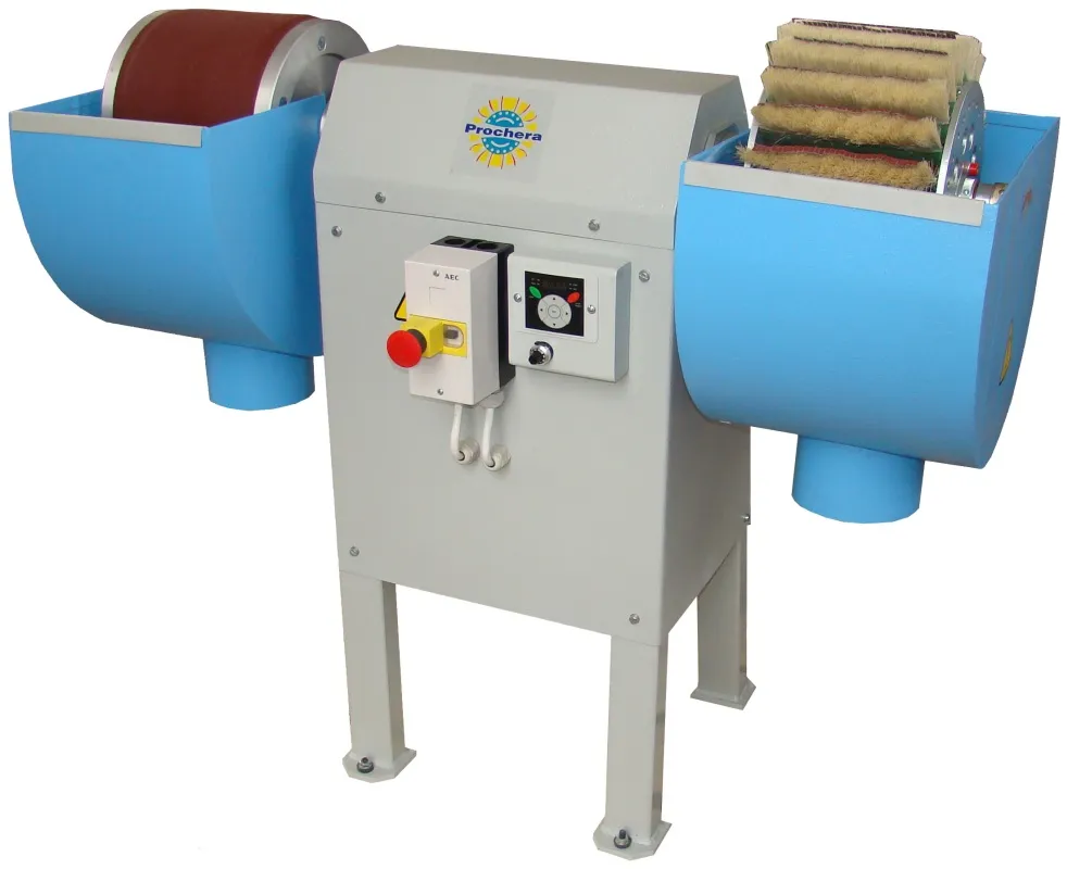 Estación de lijado industrial con elementos azules y blancos