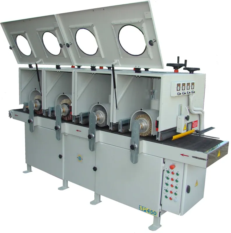 Cinta transportadora industrial para lijado con múltiples cabezales