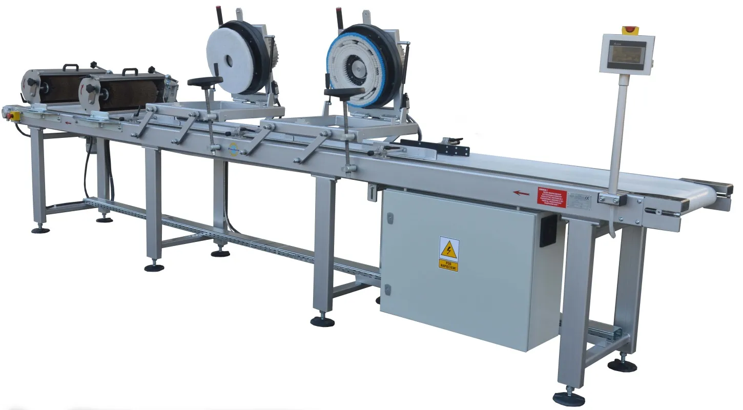 Cinta transportadora industrial para lijado con múltiples estaciones de trabajo