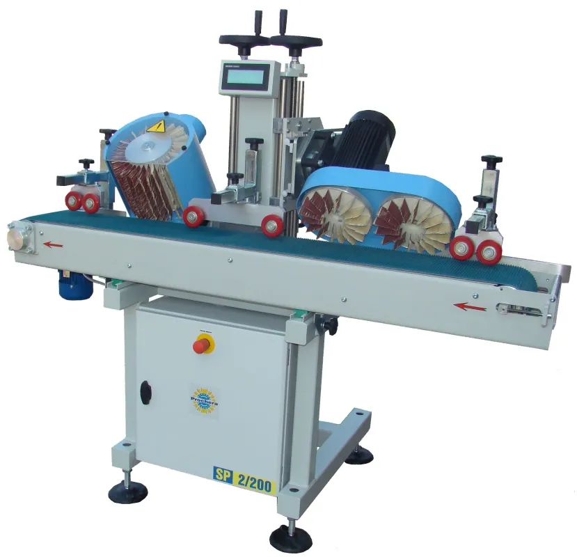 Cinta transportadora de doble cabezal para lijado con panel de control